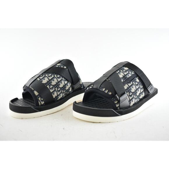 Dior Mens Alpha Sandal Beige Black Blue Oblique Jacquard Logo Slide Slip On 42 9 - Picture 9 of 11